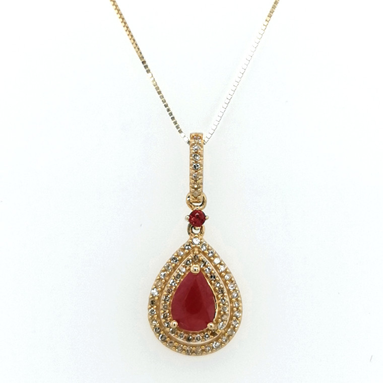 14ct Yellow Gold 0.60ct Pear Ruby & 0.20ct Diamond Pendant murray co jewellers belfast