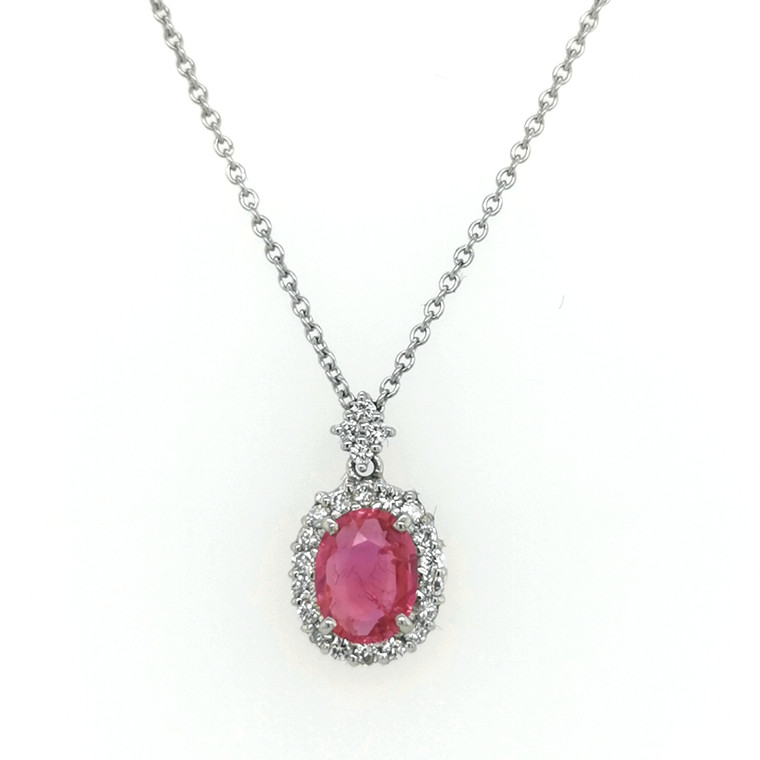 Platinum 1.35ct Pink Sapphire & 0.29ct Diamond Cluster Pendant murray co jewellers belfast