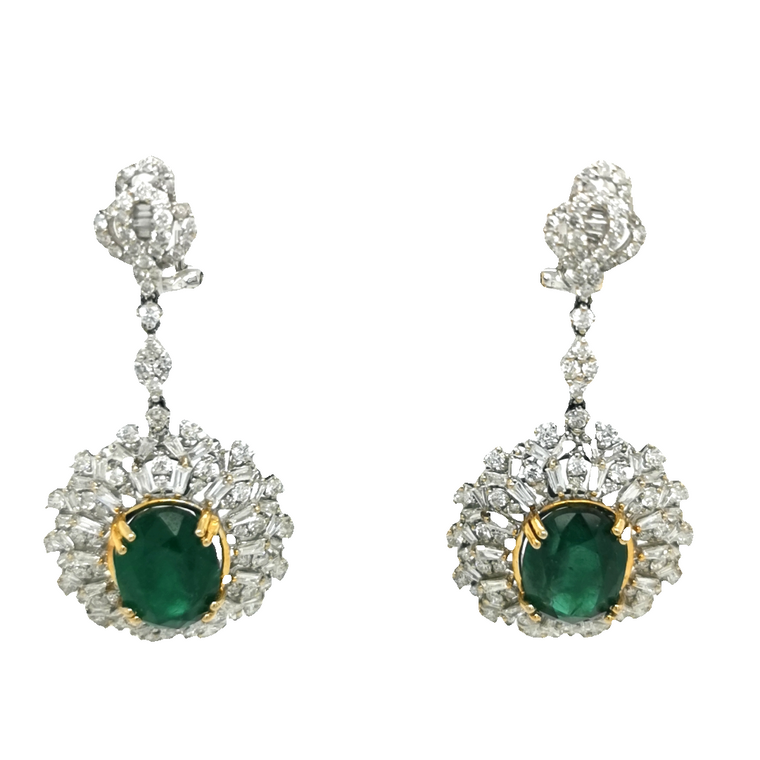 18ct White Gold 9.46ct Emerald & 3.74ct Diamond Earrings murray co jewellers belfast