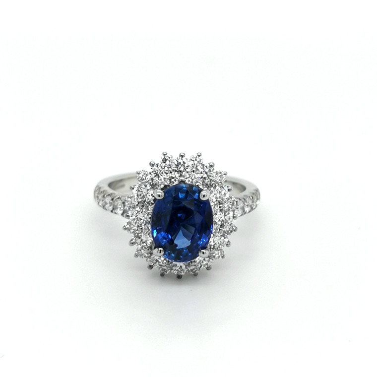 18ct White Gold 2.55ct Sapphire & 1.30ct Diamond Cluster Ring murray co jewellers belfast
