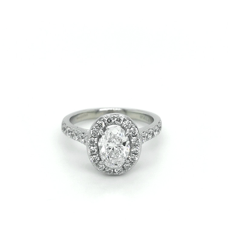 Platinum 1.65ct Oval Diamond Halo Cluster Engagement Ring murray co jewellers belfast