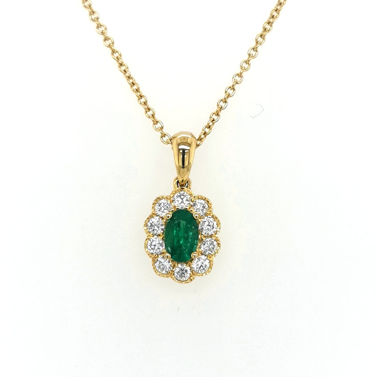 18ct Yellow Gold 0.50ct Emerald & 0.42ct Diamond Pendant murray co jewellers belfast