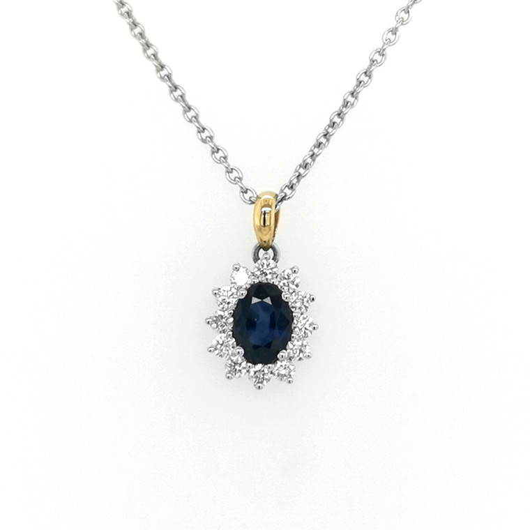 18ct White Gold 0.57ct Sapphire & 0.25ct Diamond Pendant murray co jewellers belfast