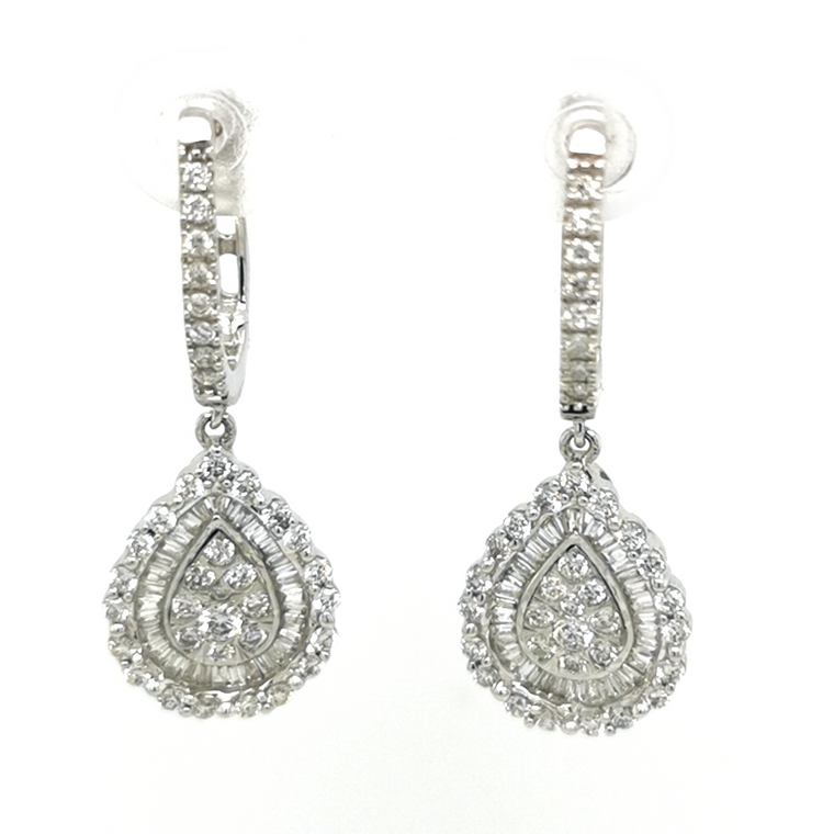 14ct White Gold 1.00ct Diamond Cluster Drop Earrings murray co jewellers belfast