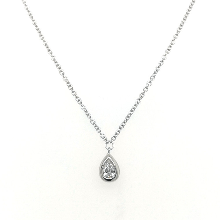18ct White Gold 0.09ct Diamond Rub Over Set Pear Pendant murray co jewellers belfast