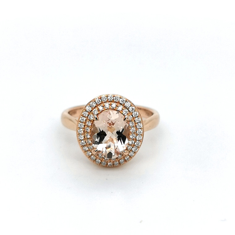 18ct Rose Gold 1.60ct Morganite & 0.25ct Diamond Cluster Ring murray co jewellers belfast