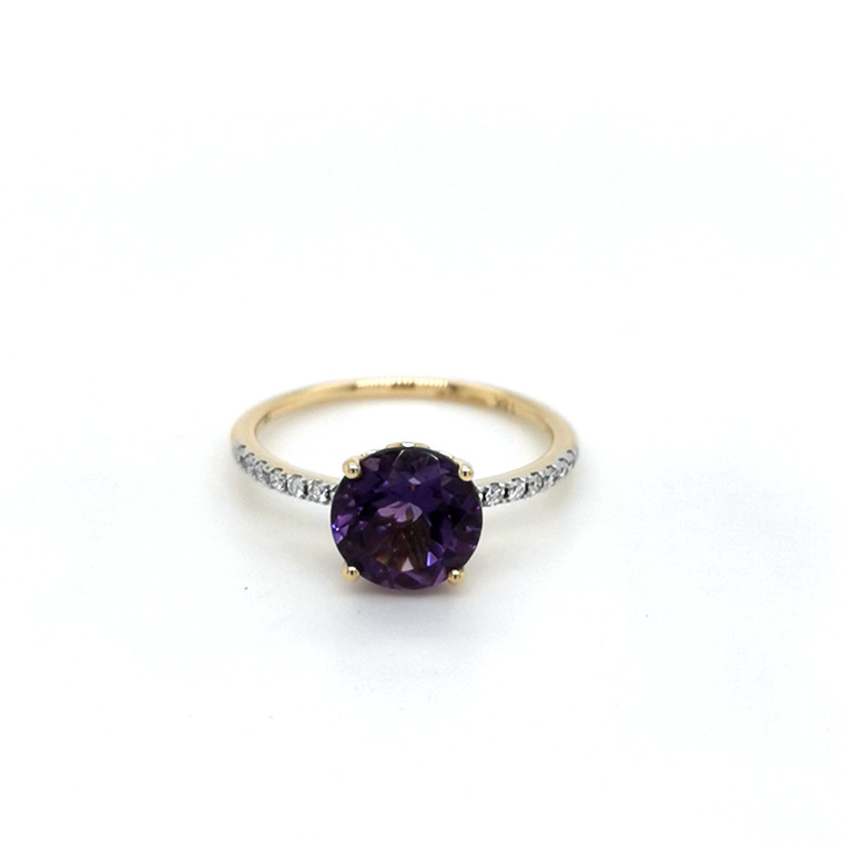 18ct Yellow Gold 1.83ct Amethyst & 0.10ct Diamond Solitaire Ring murray co jewellers belfast