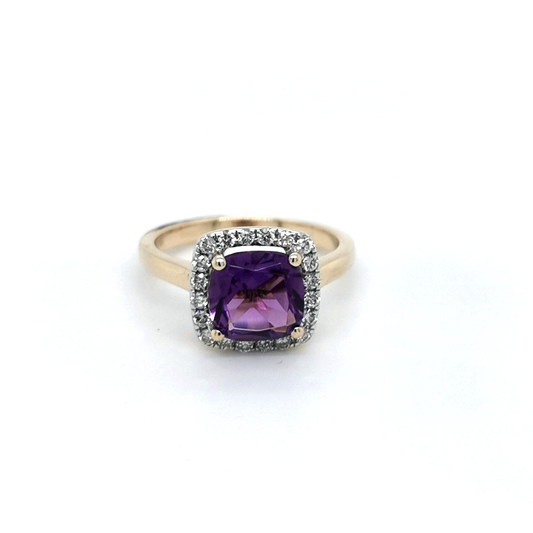 9ct Yellow Gold 2.50ct Amethyst & 0.25ct Diamond Cluster Ring murray co jewellers belfast