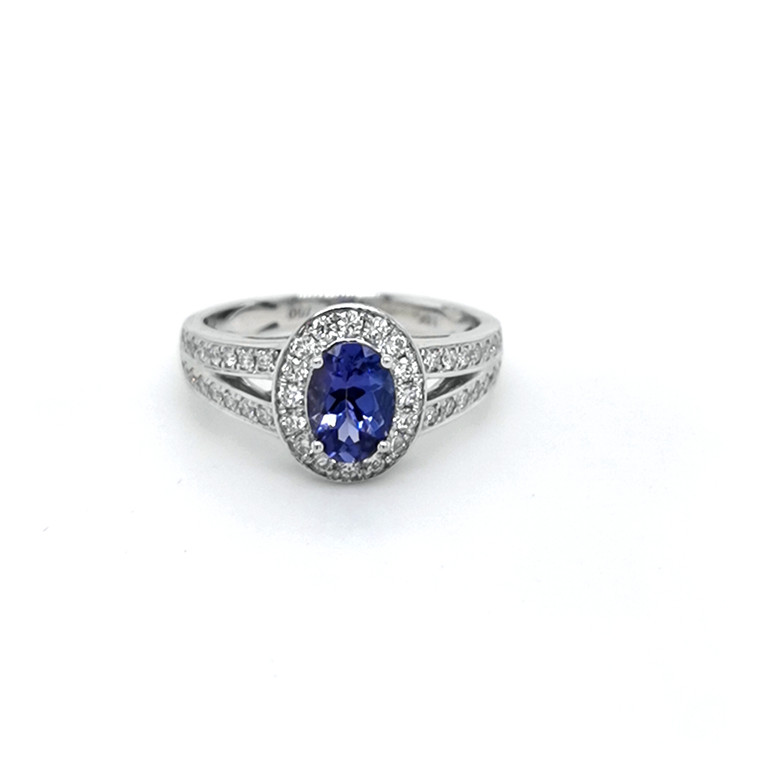 18ct White Gold 0.81ct Tanzanite & 0.43ct Diamond Cluster Ring murray co jewellers belfast