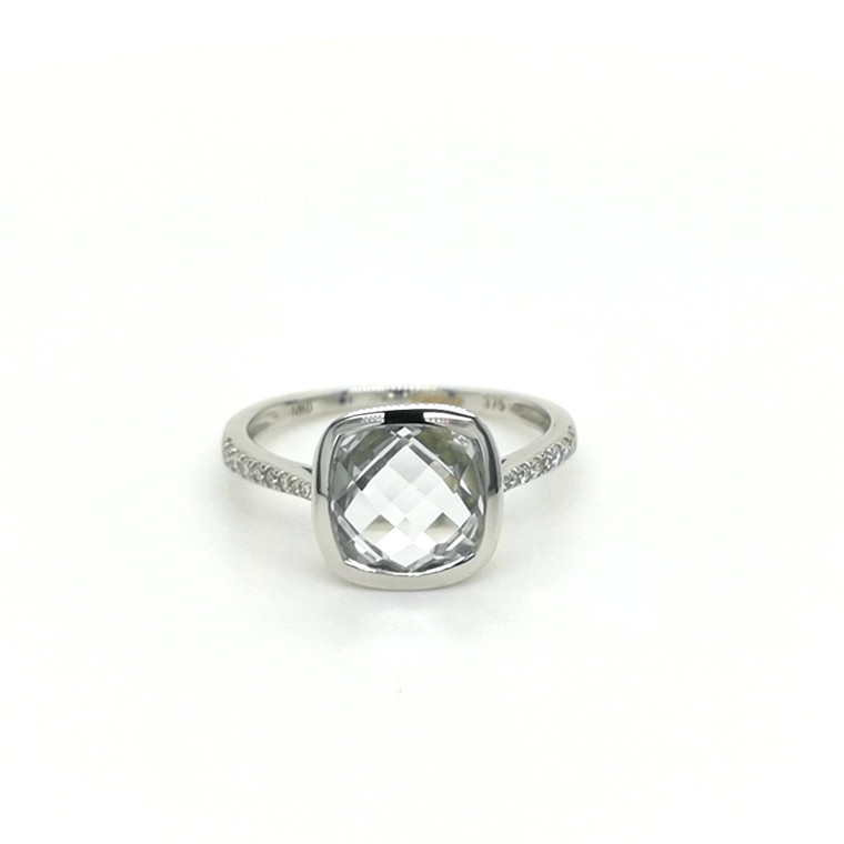 9ct White Gold 3.46ct White Topaz 0.08ct Diamond Shouldered Ring murray co jewellers belfast