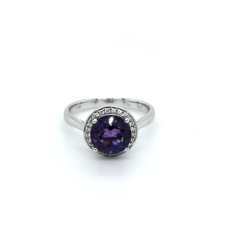 9ct White Gold 1.72ct Amethyst & 0.11ct Diamond Cluster Ring murray co jewellers belfast