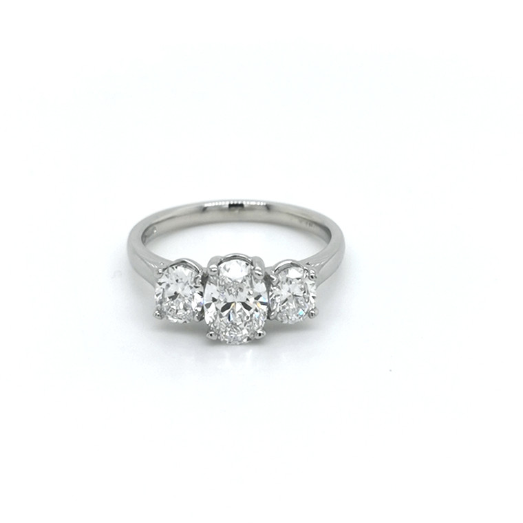 Platinum 1.92ct Lab Grown Oval Diamond 3 Stone Ring murray co jewellers belfast