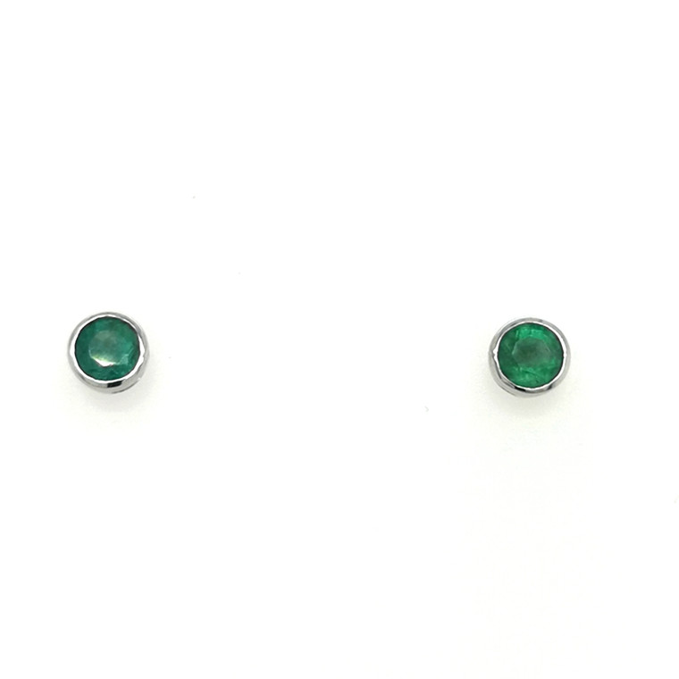 9ct White Gold 0.46ct Emerald Rub Over Set Solitaire Stud Earrings murray co jewellers belfast