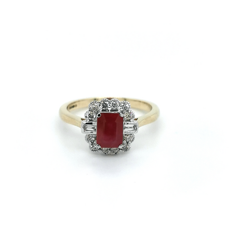 9ct Yellow Gold 1.18ct Ruby & 0.27ct Diamond Cluster Ring murray co jewellers belfast