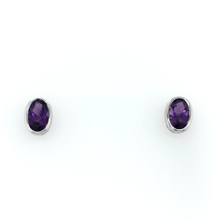 9ct White Gold 0.80ct Oval Amethyst Rub Over Set Stud Earrings murray co jewellers belfast
