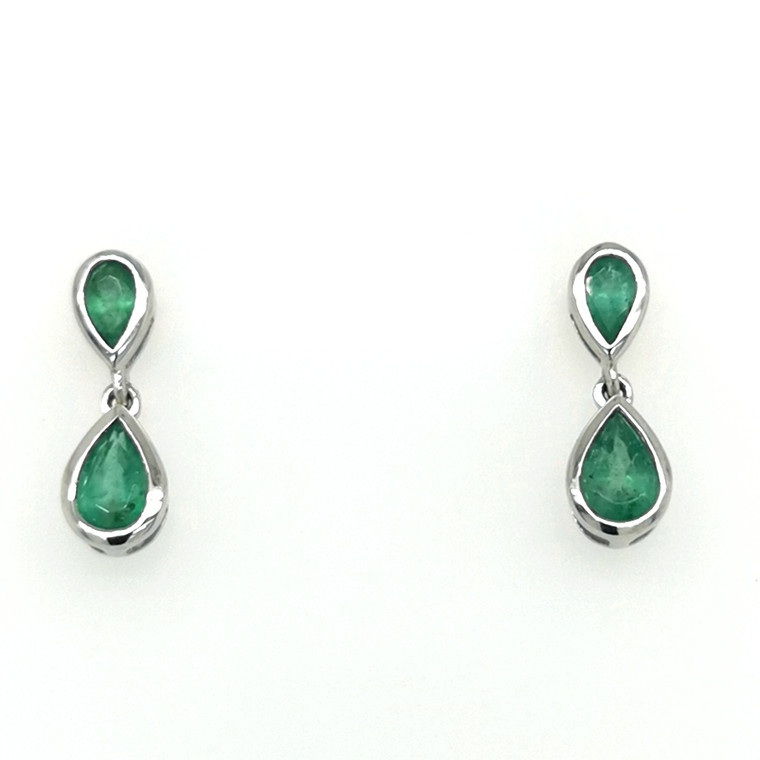 9ct White Gold 1.42ct Emerald Double Pear Drop Earrings murray co jewellers belfast