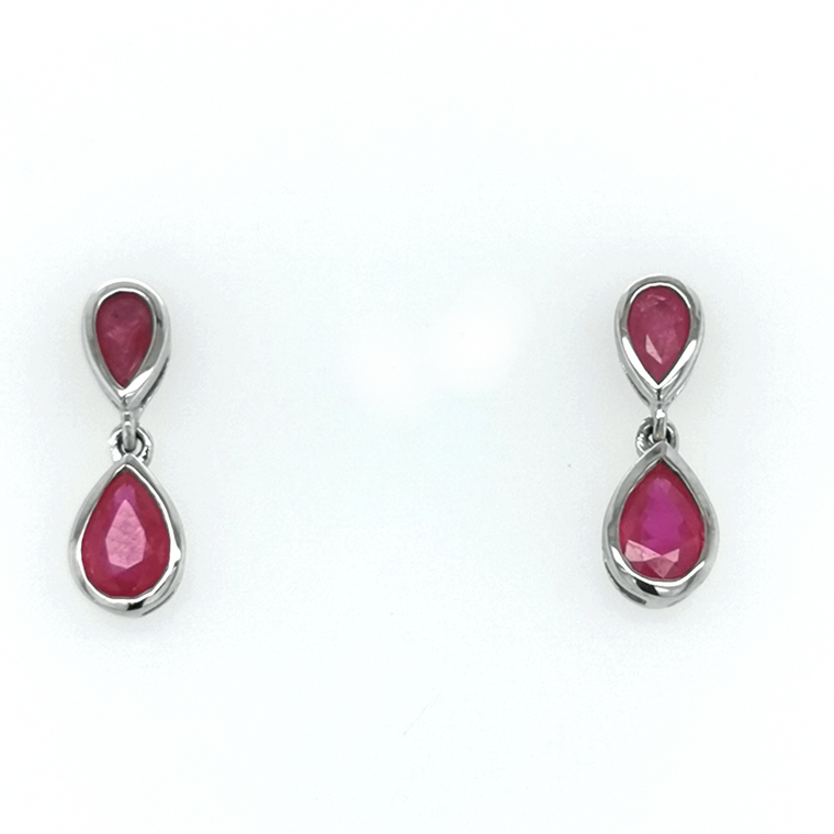 9ct White Gold 0.54ct Ruby Double Pear Drop Earrings murray co jewellers belfast