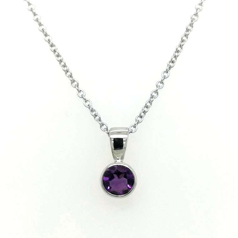 9ct White Gold 0.43ct Round Amethyst Rub Over Set Pendant murray co jewellers belfast