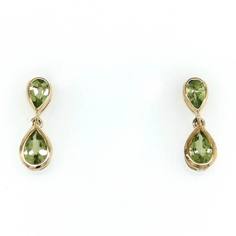 9ct Yellow Gold 1.40ct Peridot Double Pear Drop Earrings murray co jewellers belfast