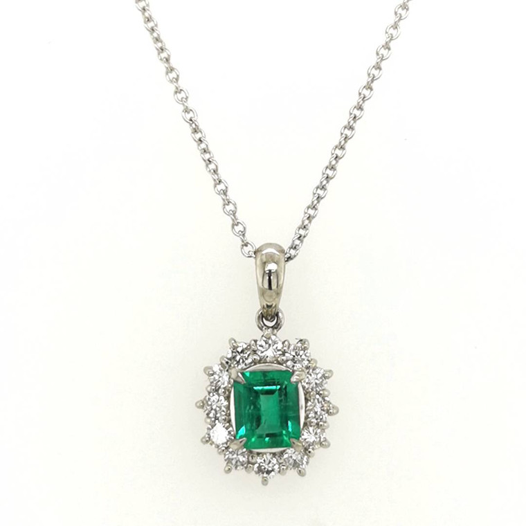 Platinum 0.77ct Emerald & 0.52ct Diamond Cluster Pendant murray co jewellers belfast