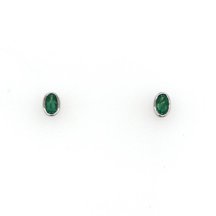 9ct White Gold 0.40ct Oval Emerald Rub Over Solitaire Earrings murray co jewellers belfast