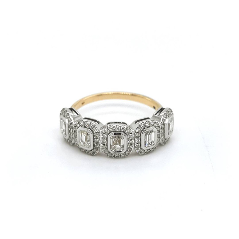 18ct Yellow Gold 1.05ct Emerald Cut Diamond 5 Stone Rub Over Ring murray co jewellers belfast