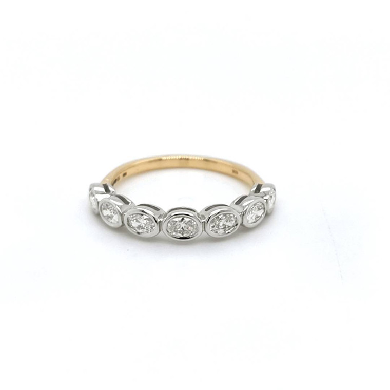18ct Yellow Gold 0.62ct Oval Diamond Rub Over 7 Stone Ring murray co jewellers belfast