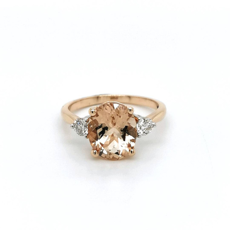 14ct Rose Gold 3.16ct Morganite & 0.30ct Diamond 3 Stone Ring murray co jewellers belfast