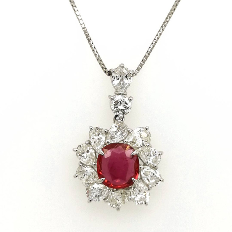 Platinum 1.19ct Ruby & 2.00ct Diamond Cluster Pendant murray co jewellers belfast