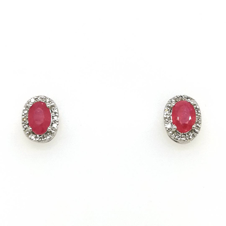 14ct White Gold Ruby & 0.10ct Diamond Cluster Earrings murray co jewellers belfast