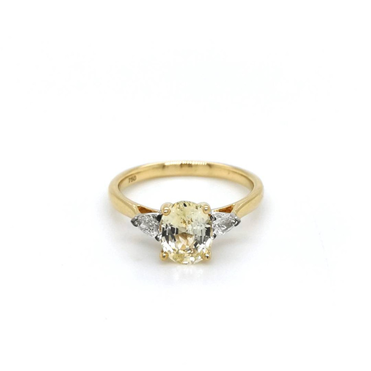 18ct Yellow Gold 1.68ct Yellow Sapphire & 0.26ct Diamond 3 Stone Ring murray co jewellers belfast