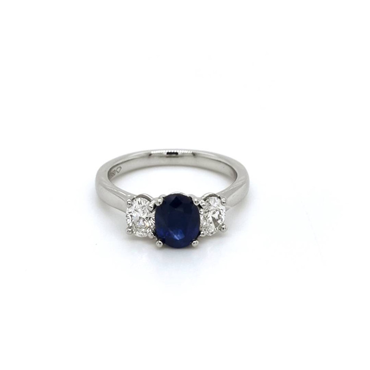 Platinum 1.44ct Sapphire & 0.62ct Diamond 3 Stone Ring murray co jewellers belfast