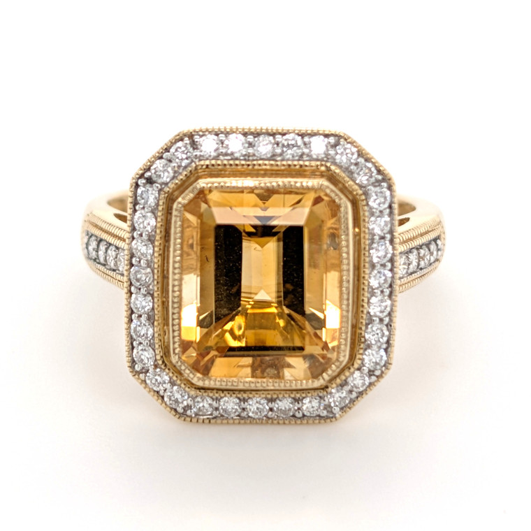 18ct Yellow Gold 10 x 8mm Citrine & 0.33ct Diamond Cluster Ring murray co jewellers belfast