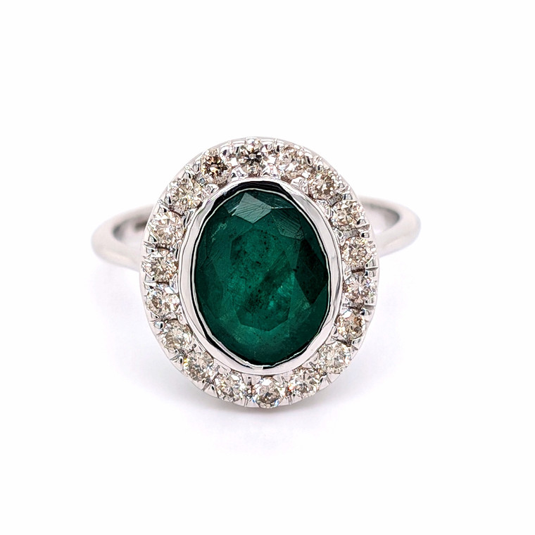 14ct White Gold 2.64ct Emerald & 0.40ct Diamond Cluster Ring murray co jewellers belfast