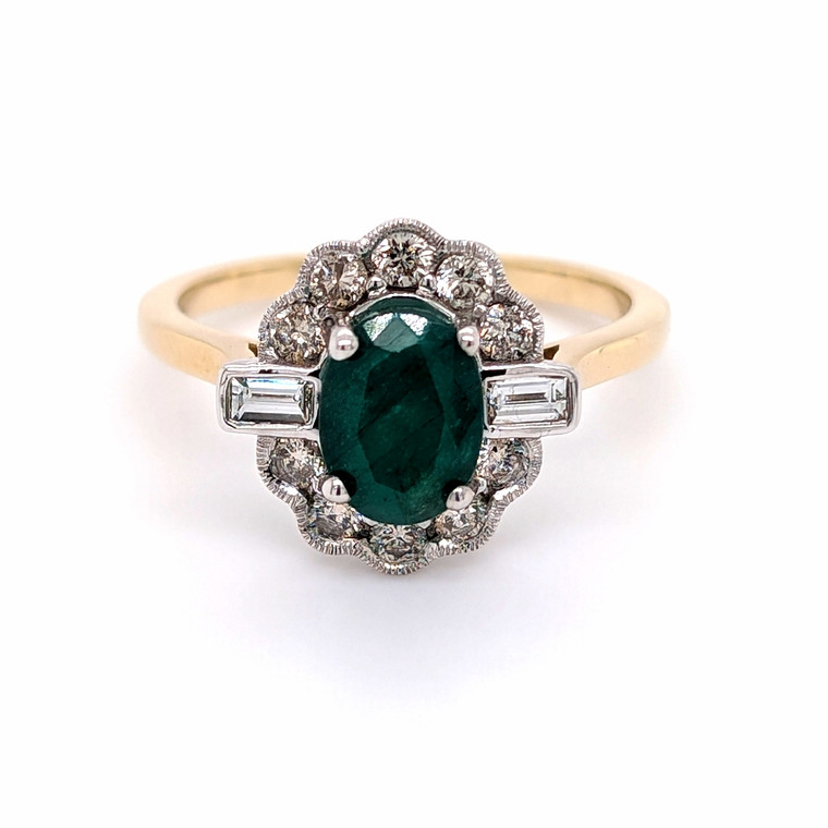 9ct Yellow Gold 1.07ct Emerald & 0.50ct Diamond Cluster Ring murray co jewellers belfast