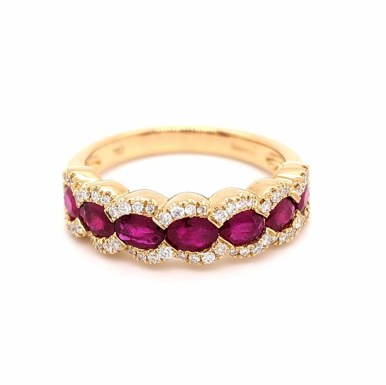 18ct Yellow Gold 1.25ct Ruby & 0.23ct Diamond Eternity Ring murray co jewellers belfast