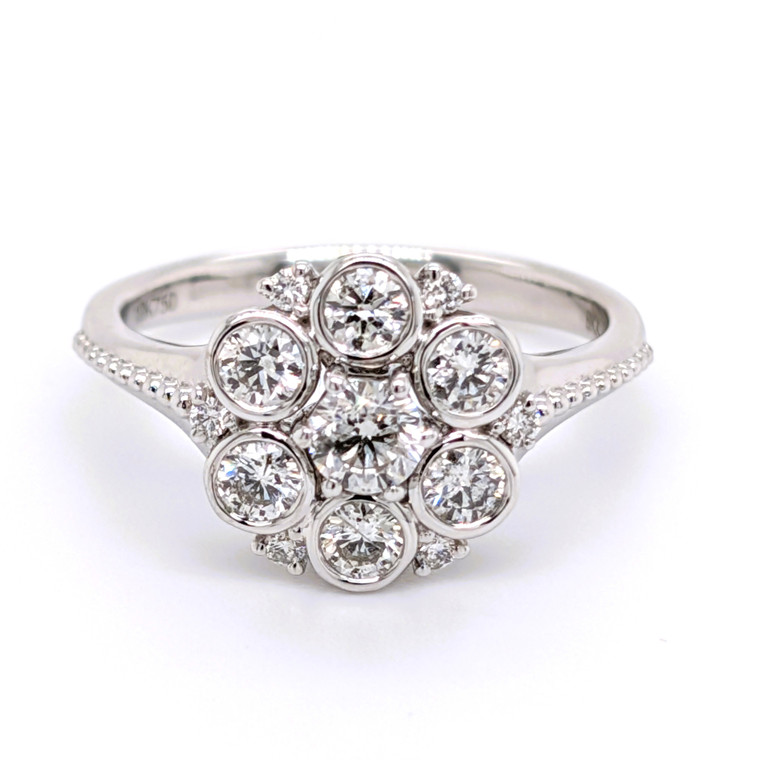 18ct White Gold 0.84ct Diamond Daisy Style Cluster Ring murray co jewellers belfast
