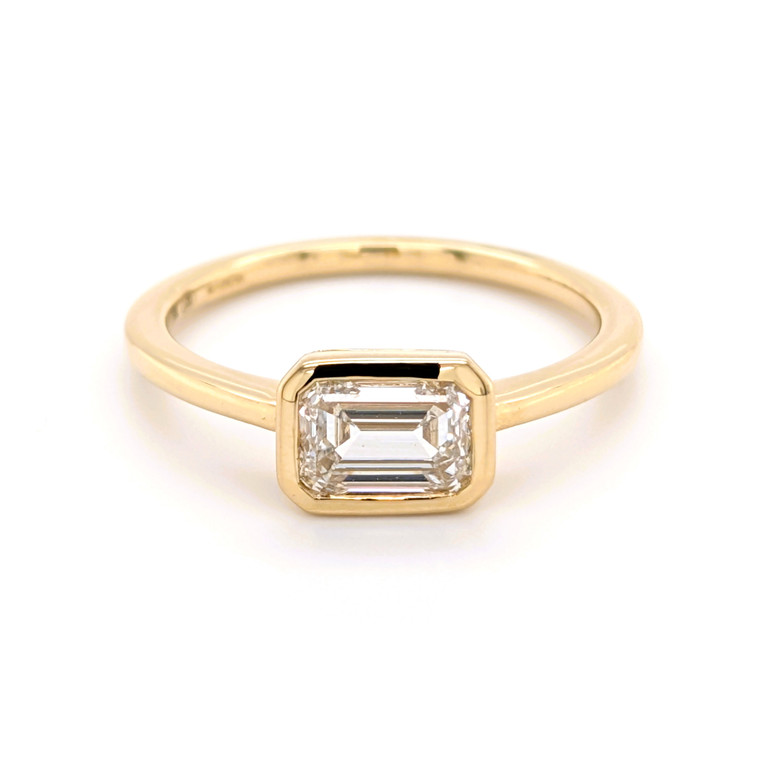 18ct Yellow Gold 1.08ct Lab Grown Emerald Cut Bezel Set Diamond Ring murray co jewellers belfast engagement rings
