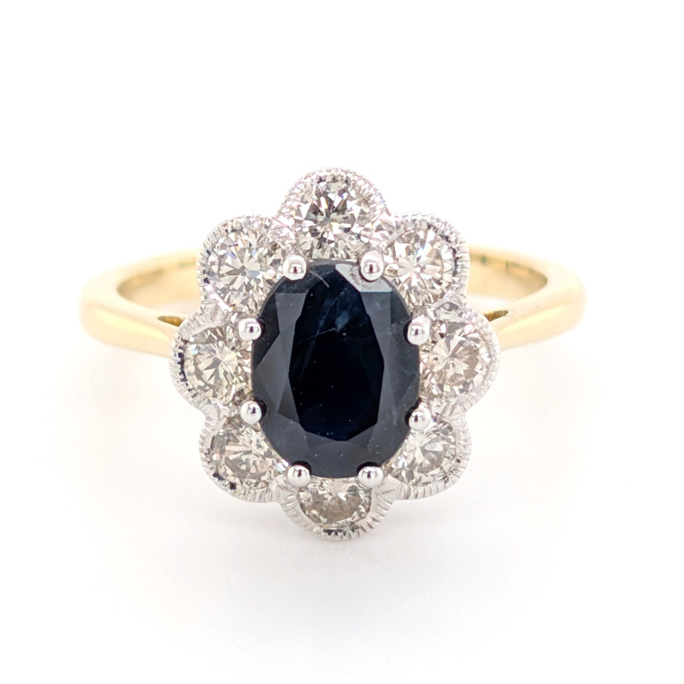 9ct Yellow Gold 1.66ct Sapphire & 1.00ct Diamond Cluster Ring murray co jewellers belfast sapphire rings engagement rings