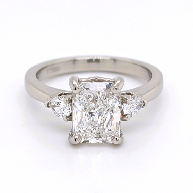 Platinum Lab Grown 2.29ct Radiant & Pear Diamond 3 Stone Ring murray co jewellers belfast lab grown diamond engagement rings