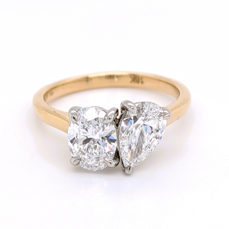 18ct Yellow Gold 1.90ct Lab Grown Oval & Pear Diamond 2 Stone Ring murray co jewellers belfast engagement rings moi et toi