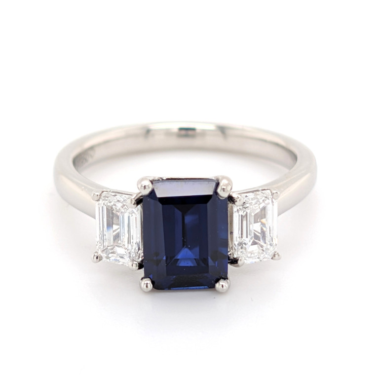 Platinum Lab Grown 1.97ct Sapphire & 0.84ct Diamond 3 Stone Ring murray co jewellers belfast engagement rings