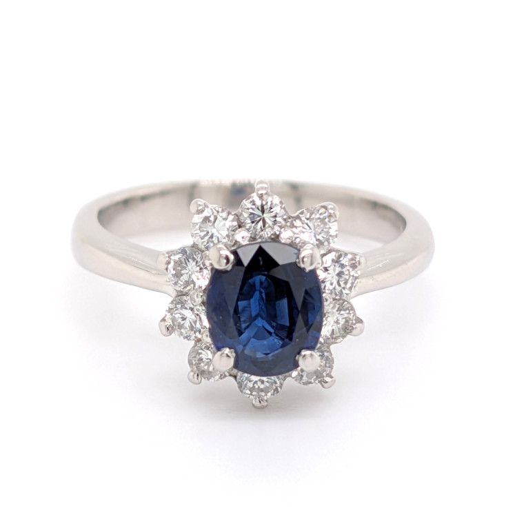 Platinum 1.10ct Sapphire & 0.52ct Diamond Cluster Ring murray co jewellers belfast sapphire rings