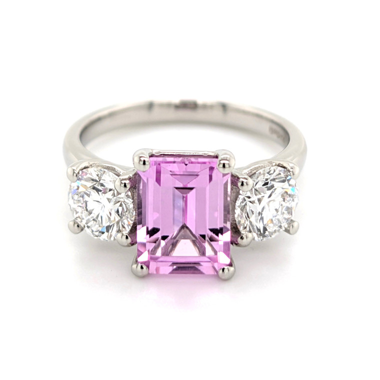 Platinum Lab Grown 3.06ct Pink Sapphire & 1.53ct Diamond 3 Stone Ring murray co jewellers belfast