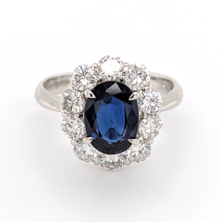 Platinum 1.87ct Oval Sapphire & 1.18ct Diamond Cluster Ring murray co jewellers belfast