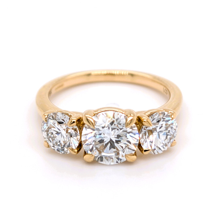 18ct Yellow Gold 3.00ct Lab Grown Round Brilliant Diamond 3 Stone Ring murray co jewellers belfast