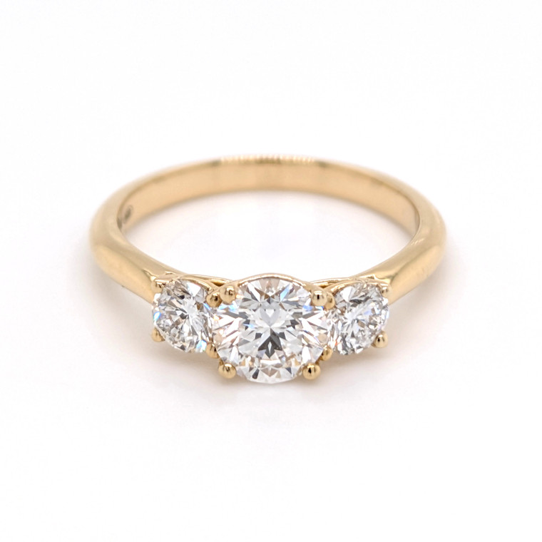 18ct Yellow Gold 1.30ct Lab Grown Round Brilliant Diamond 3 Stone Ring murray co jewellers belfast