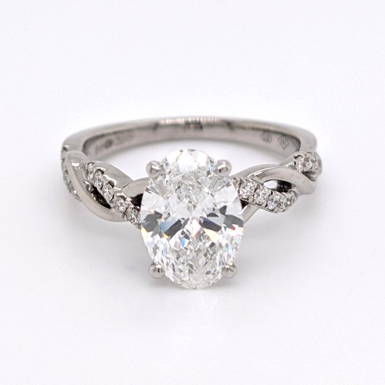 18ct White Gold 2.30ct Lab Grown Oval Diamond Twisted Solitaire Ring murray co jewellers belfast