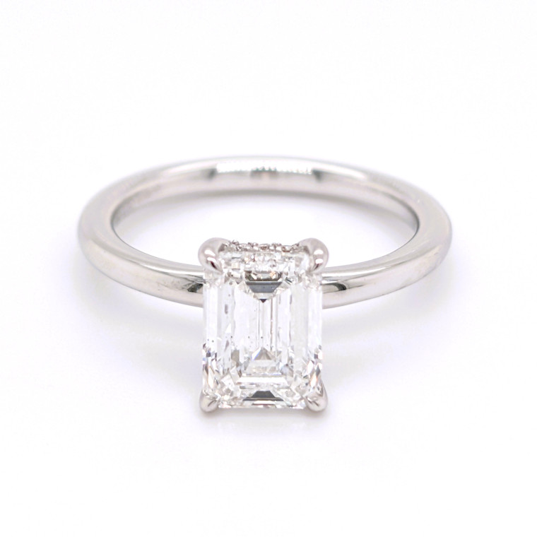 18ct White Gold 2.09ct Lab Grown Emerald Cut Diamond Hidden Halo Solitaire Ring murray co jewellers belfast