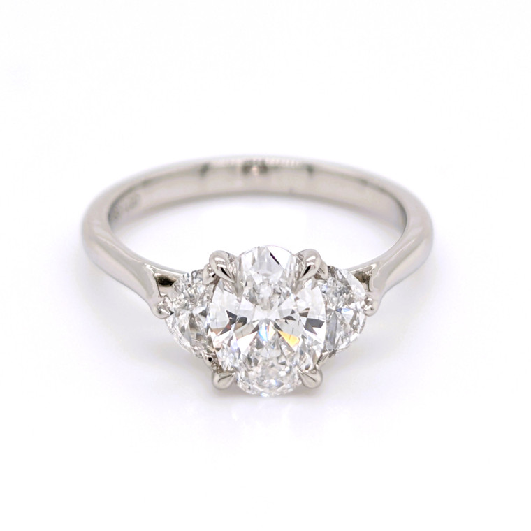 Platinum 1.47ct Lab Grown Oval & Half Moon Diamond 3 Stone Ring murray co jewellers belfast engagement rings